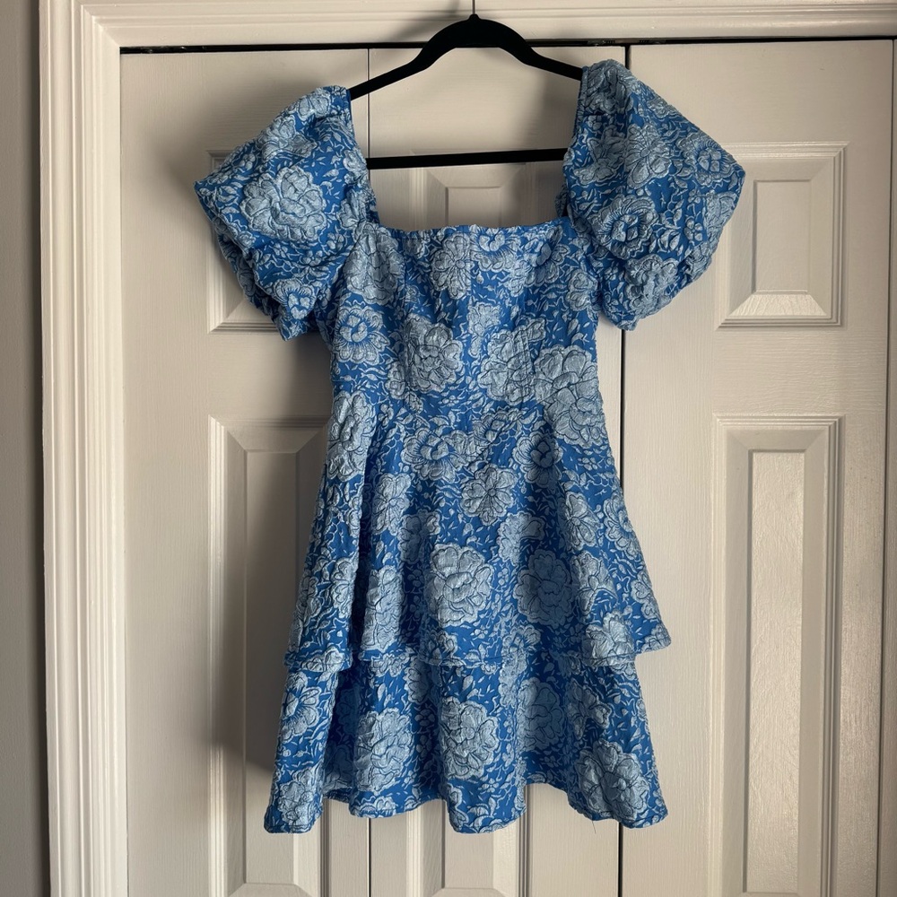 Blue Puffs Sleeve Dress